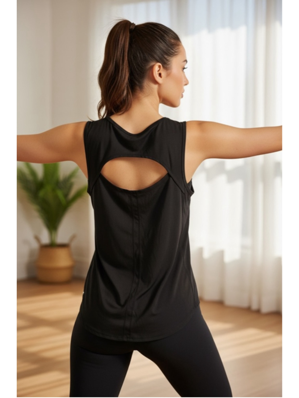 Yogalicious Black Athletic Tank Top Built In Bra Cutout Back NWT